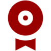 Red and white icon badge for certification